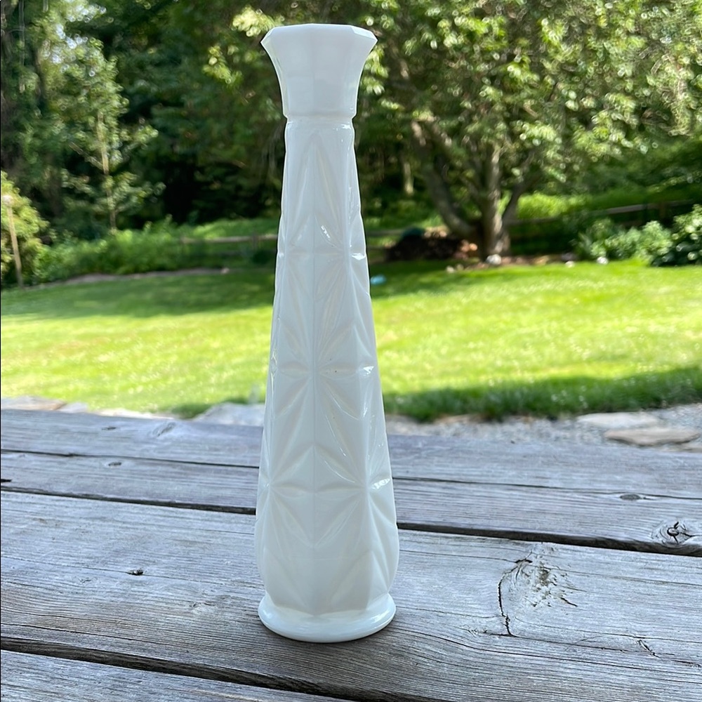 Mid Century Modern Fluted Milk Glass Vase